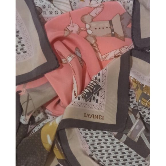 DAVINCI Black & Pink With Art Print Silk Scarf 35"/ 32” EX COND - Picture 3 of 12